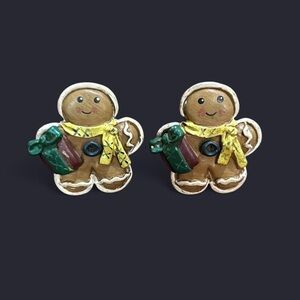 Gingerbread Man Earrings - Brown, Green, Yellow
